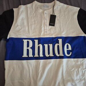 Rhude Blue and White Henley Size XL